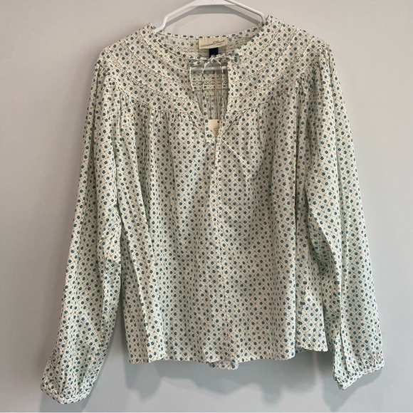 Universal Thread Cream Floral Balloon Sleeve Pullover Top Front Ties Size S - Picture 4 of 10